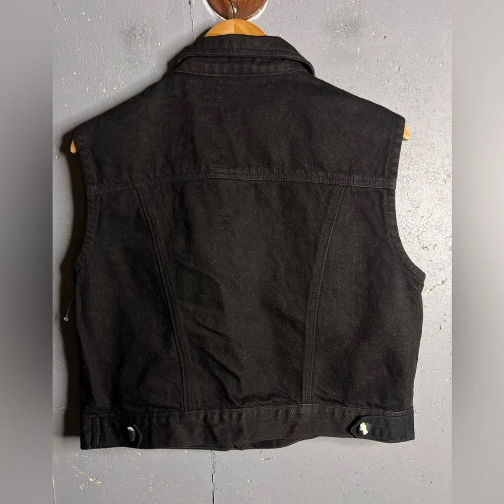 David David Vintage Jean Vest. Zebra Pattern details in size Large Black - Image 2