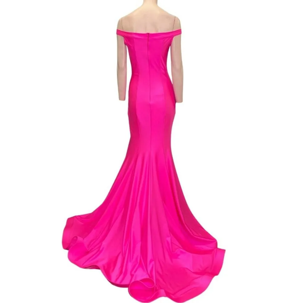 Jessica Angel 524 Off Shoulder Keyhole Maxi Gown Neon Pink Size XXS NWT - Image 2