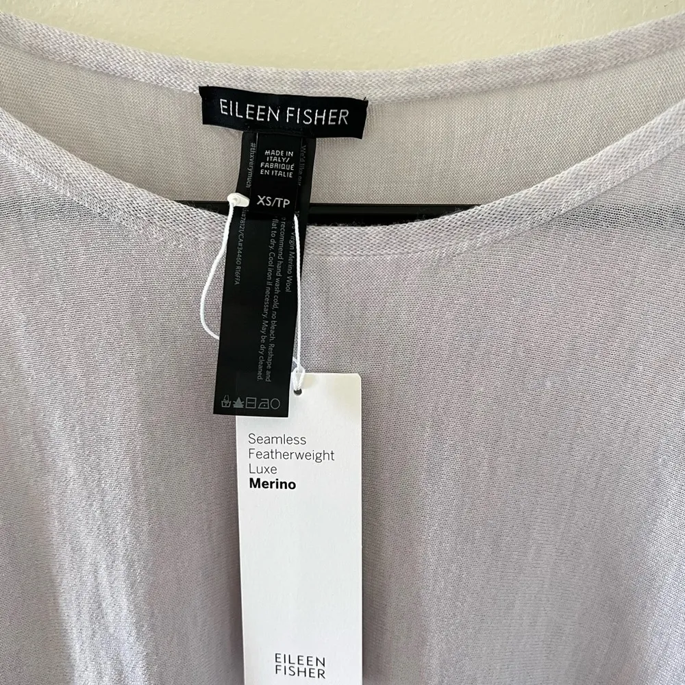 Eileen Fisher 100% Virgin Merino Wool Bateau Neck Top in Insky - Image 4