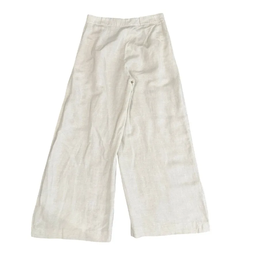 Club Monaco Wide Leg Linen Blend Trouser in Beige, Size US 6 - Image 7