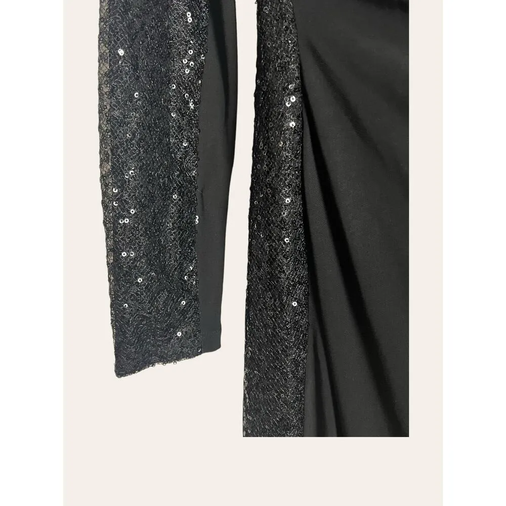 Lauren Ralph Lauren Black Long Sleeve Sequined Ruched Mini Sheath Dress Size 4 - Image 4