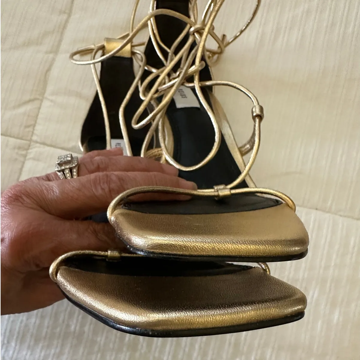 Reiss Kali Leather strappy Stiletto wrap Sandals in gold Metallic size 37 NWOT - Image 10