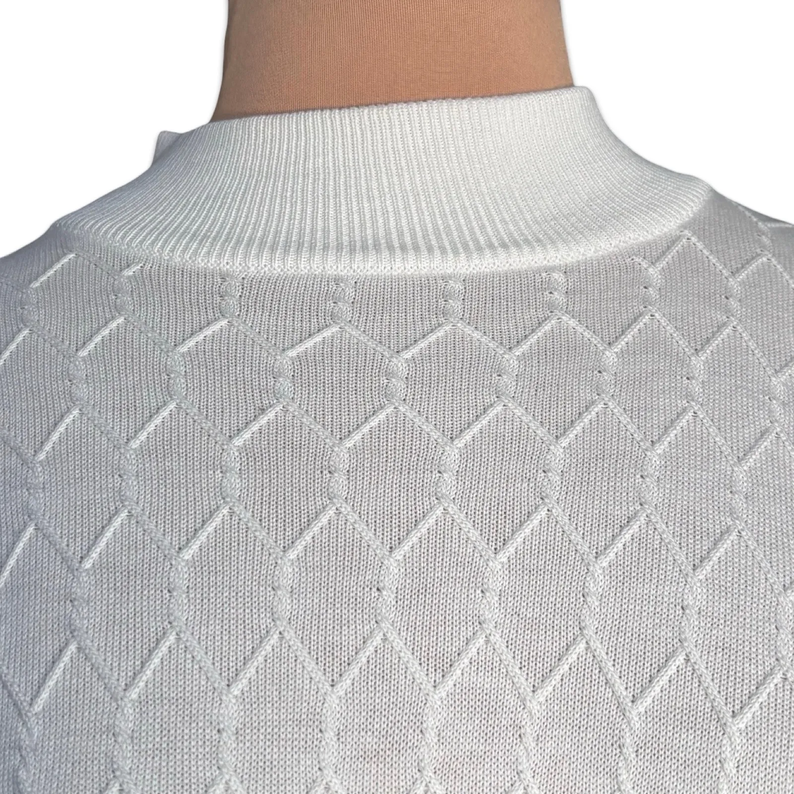 Vintage Winter White Textured Mock Neck Knit Sweater Classic Neutral Layer XL - Image 3