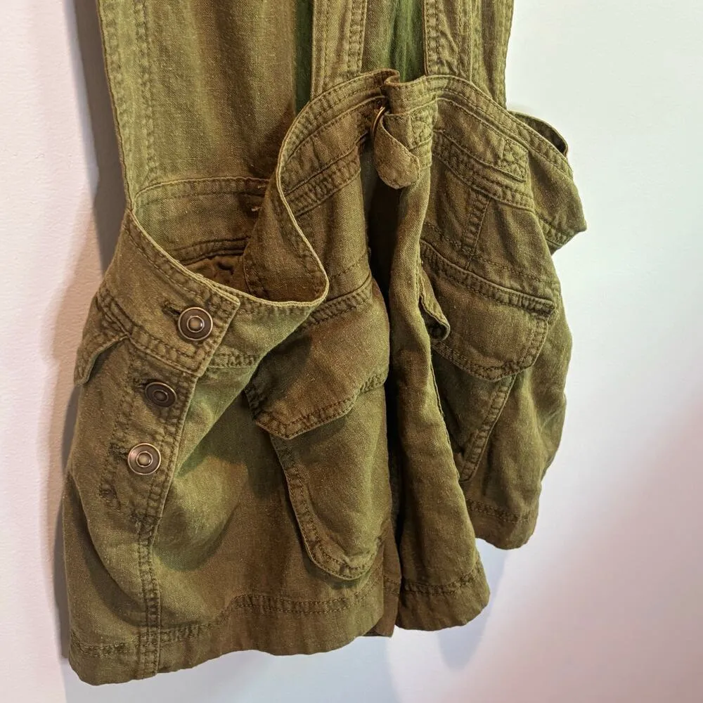 Free People Green Linen Blend Expedition Shortalls - size Medium - Image 7