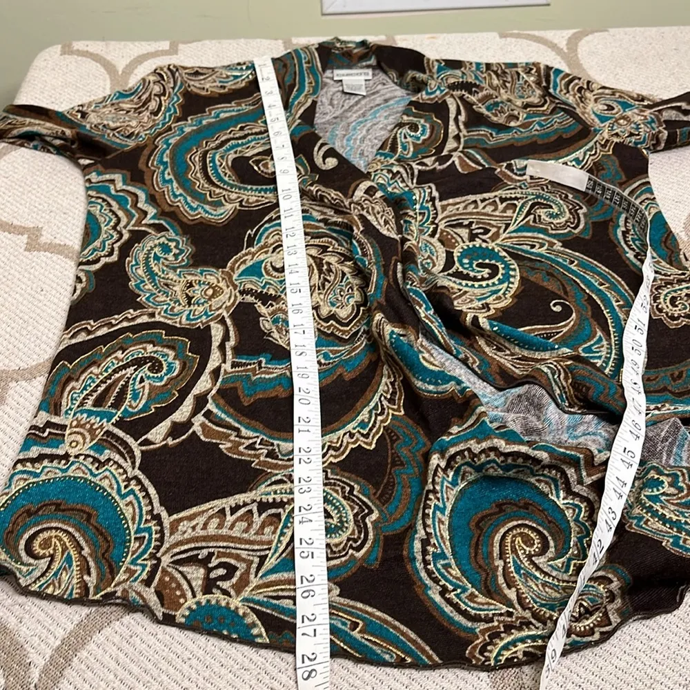 Chico's Kimono Floral Paisley gold long sleeve open front lightweight Cardigan - Image 7