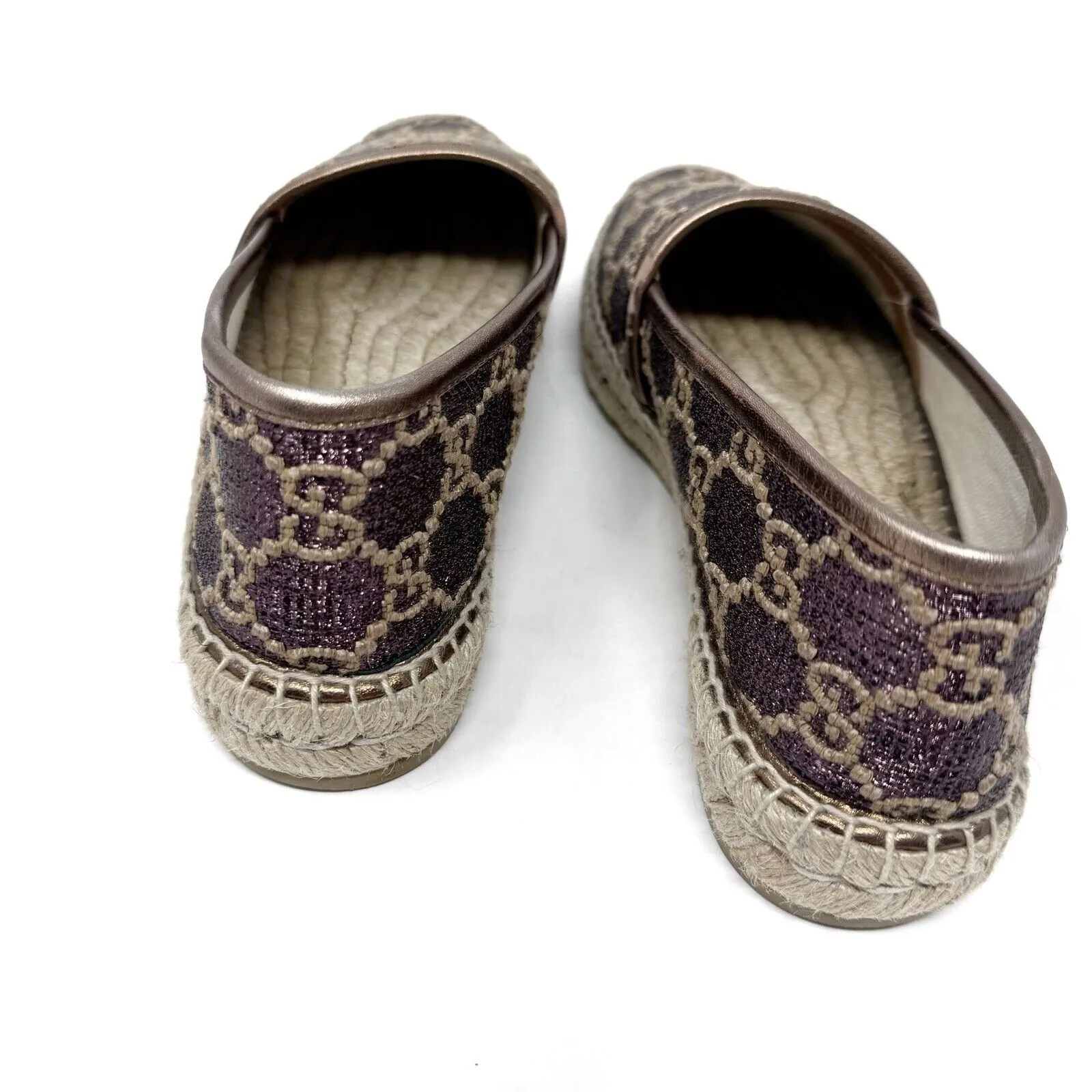 Gucci GG Logo Lurex Lamé Espadrilles Brown Beige Monogram Flats EU 37.5 US 7.5 - Image 6