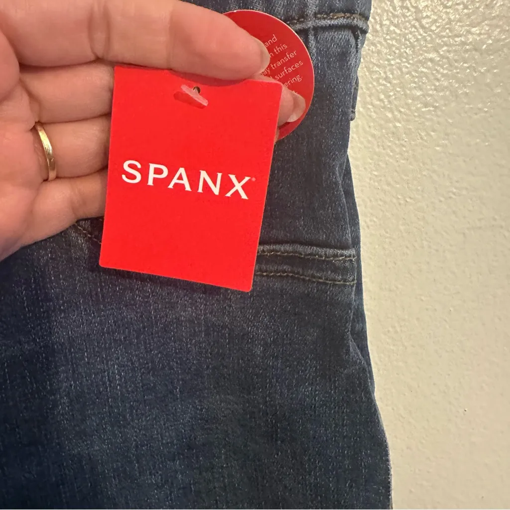 SPANX pants distressed Dark wash Blue Raw Hem Skinny JEGGINGS size small 🆕 $128 - Image 12