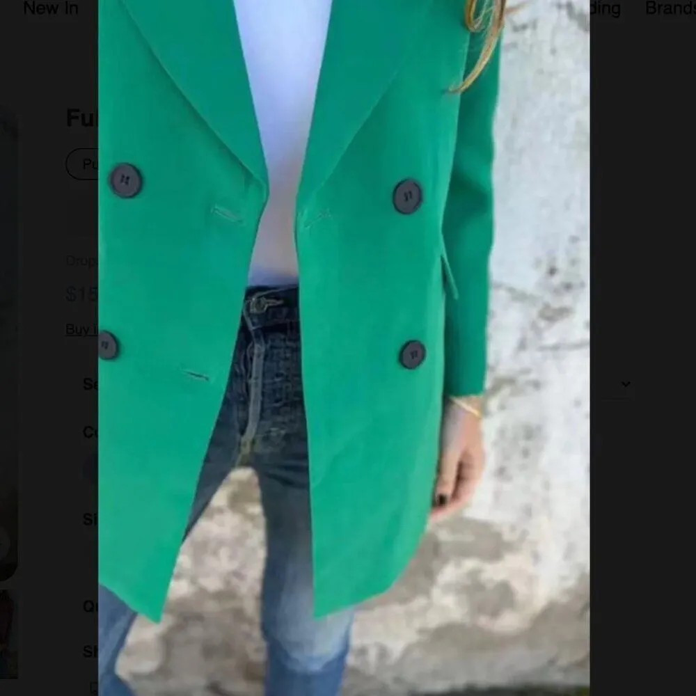 NWT Full Size Collared Neck Long Sleeve Blazer in GREEN - Image 4