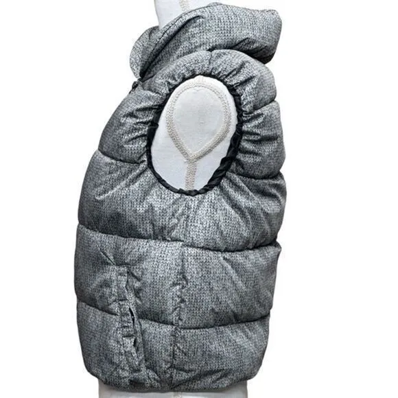 Calvin Klein Water Repellent Puffy Gray Vest Size S/M Faux Knit Design Zip Hood Silver - Image 2