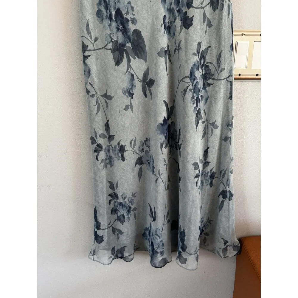 Talbots Pure Silk Blue Floral Babydoll Midi Dress Size 10 Fairy Cottage Coquette - Image 4