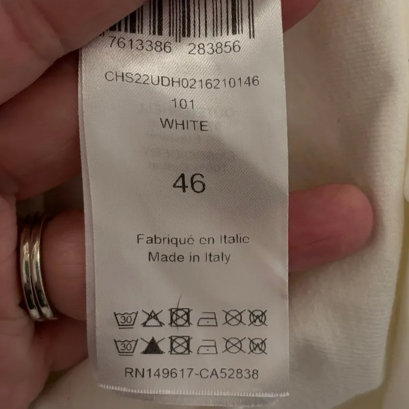 See by Chloe Size 46 US 14 Denim Popover Shirt White Flower Cutouts FLAW - Image 4