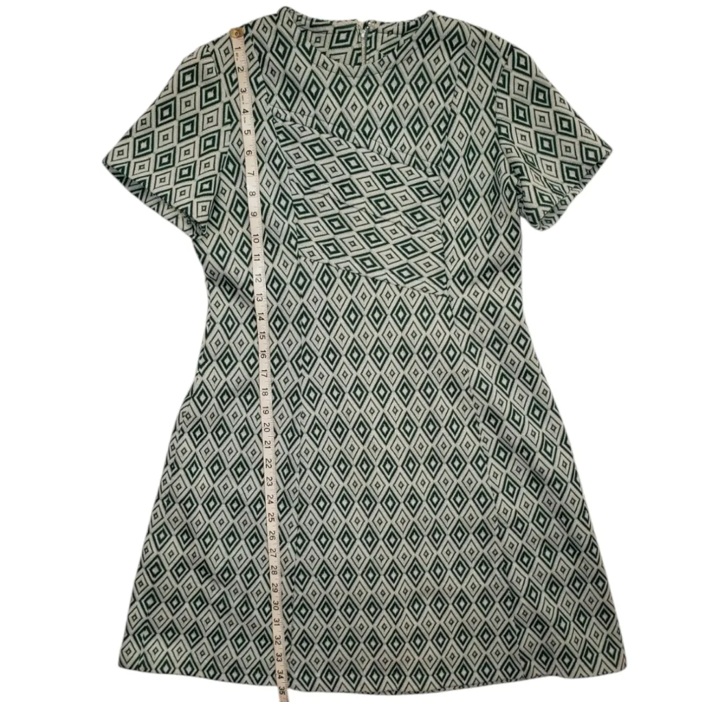 Vintage green & white geometric diamond print mod dress (see measurements) Size L - Image 13