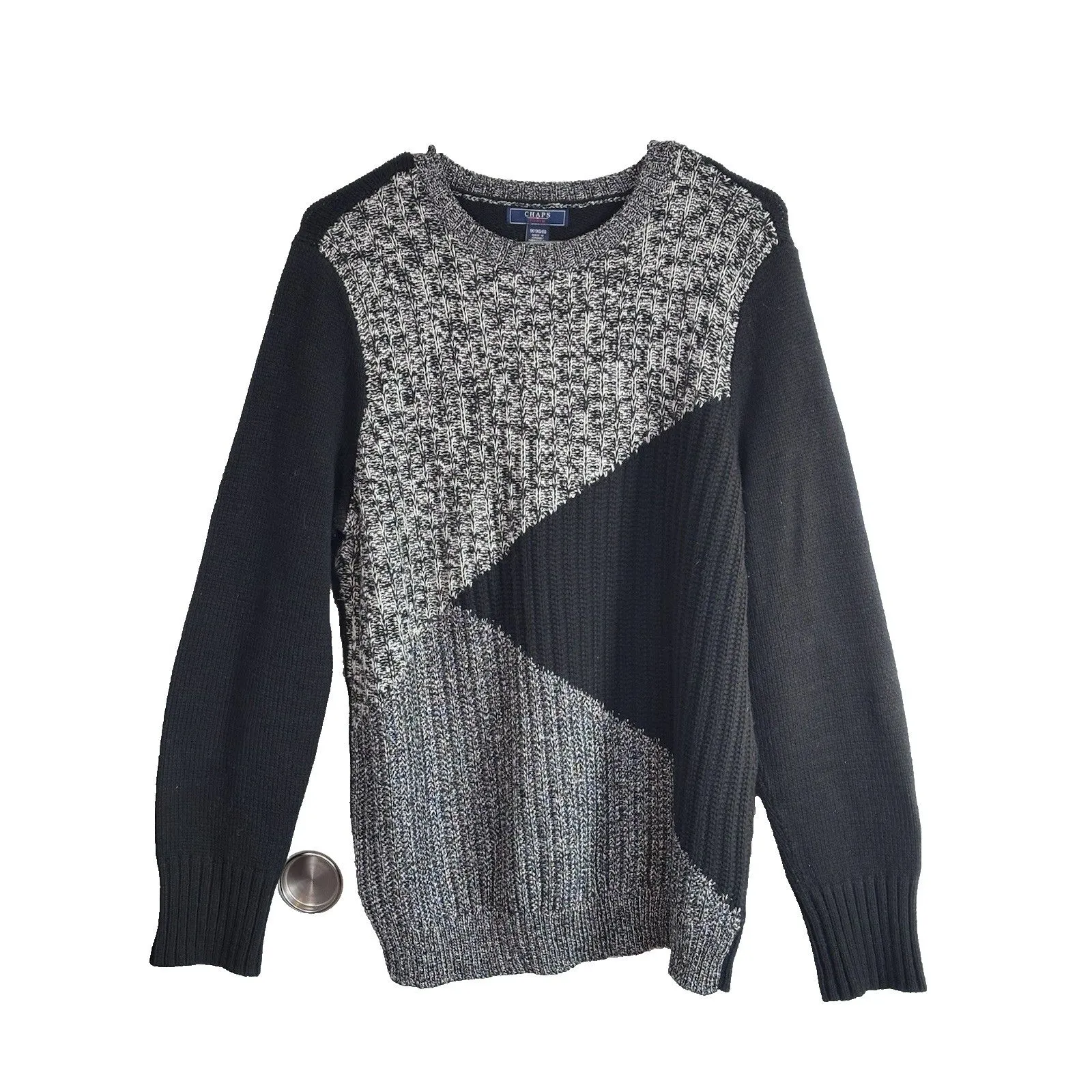 Chaps Denim Ralph Lauren Women's 1X  Black Gray Colorblock Knit Sweater Crewneck - Image 2