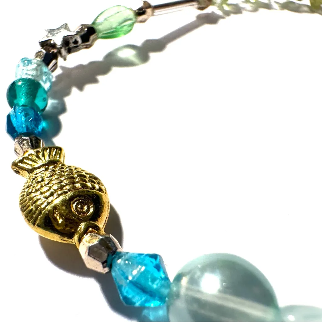Artisan Crafted Bracelet featuring Genuine Peridot and Czech Glass Beads Blue - Image 5