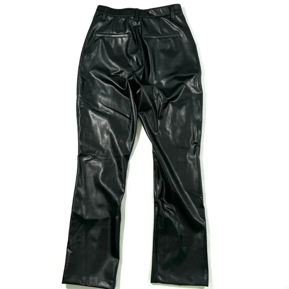 Abercrombie The Skinny Ultra High Rise Pants Faux Leather Black Split Hem - Image 4