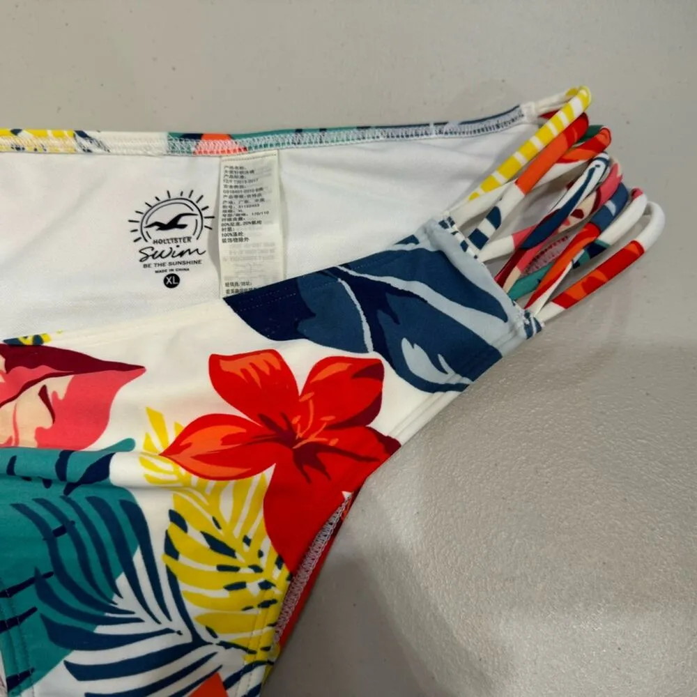 Hollister Bundle Swim Set Tropical Floral Bikini Size XL Bralette Pullover Beach - Image 4