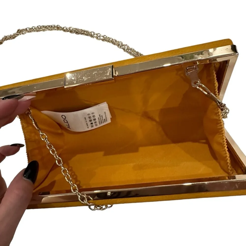 Aldo mustard yellow gold studded clutch - Image 7