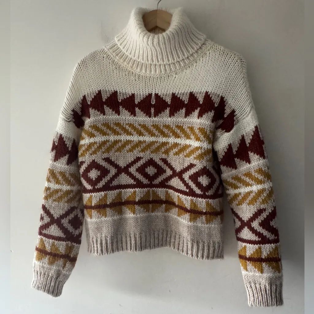 Anthropologie Elsamanda Lux Mixed Blend Italian-Made Turtleneck Aztec Sweater - Image 2