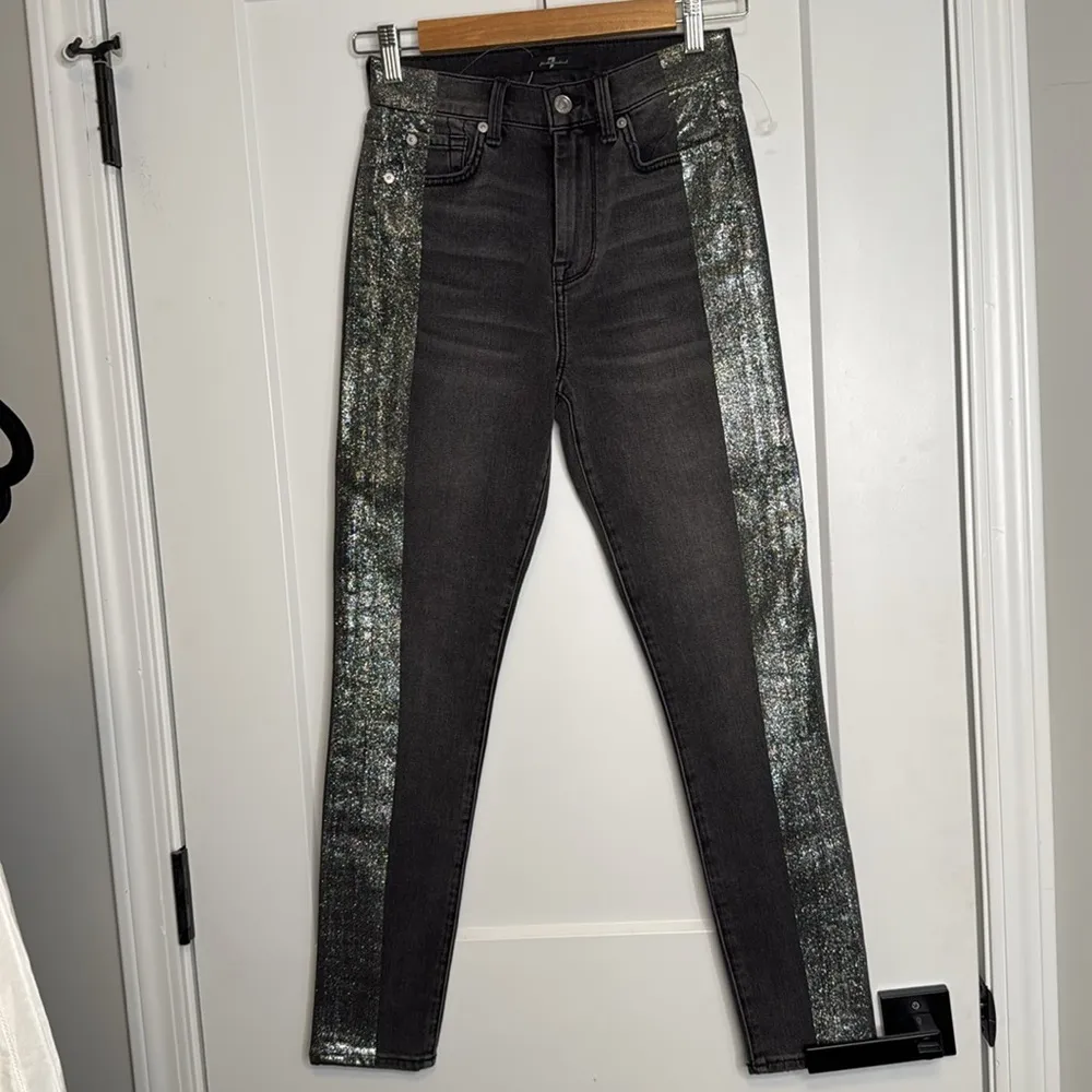7 for All Mankind High Waist‎ Metallic Stripe Skinny Jean - 24 - Image 3