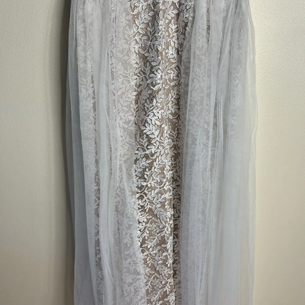 Aidan Mattox tulle-paneled guipure lace gown Prom Dress bride bridal size 6 - Image 4