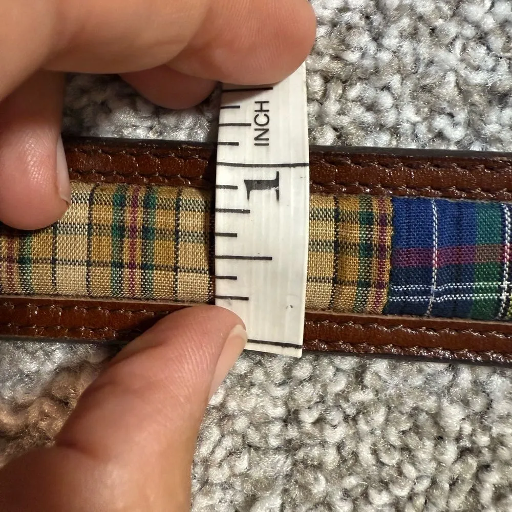 Fossil Patchwork Plaid Leather Belt Brown Brass Buckle Women’s S VGUC - Image 8