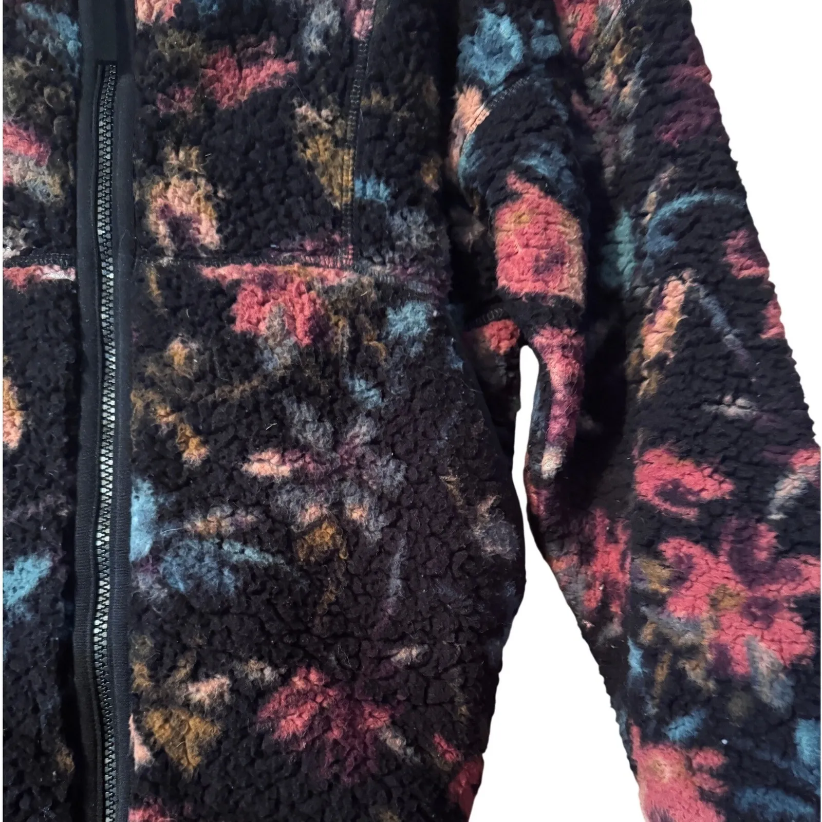 Prana Fleece Jacket Floral Print Hooded Zip Up Cozy Warm Size S - Image 2