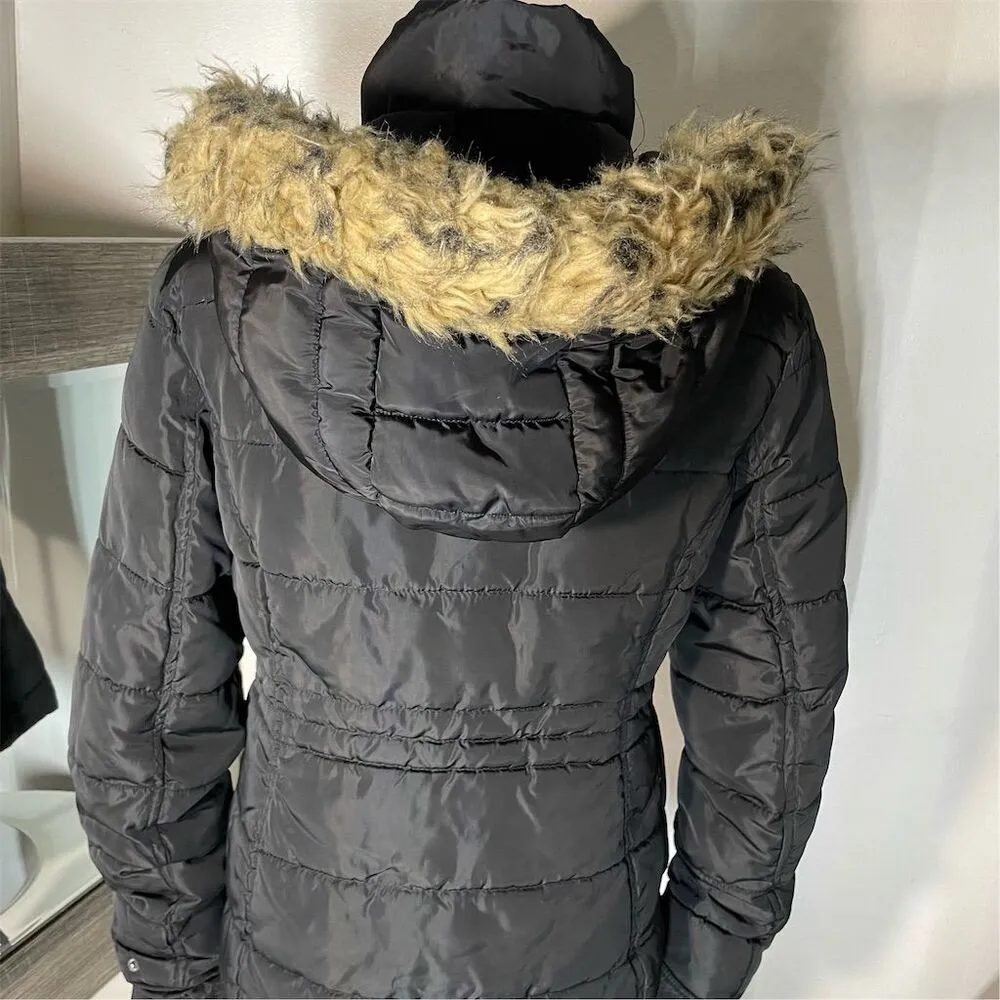 Special One Women's Black Puffer Jacket M Faux Fur Hood Winter Casual - Image 9