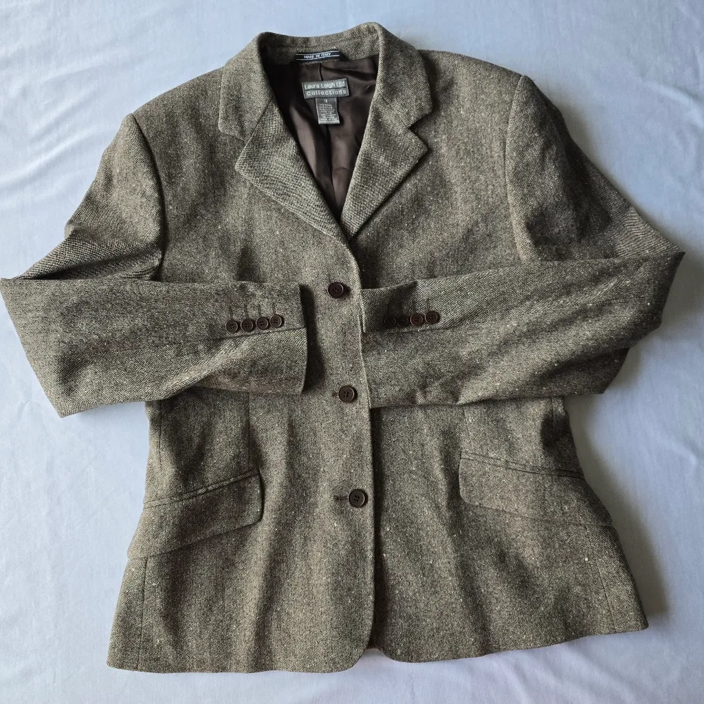 Laura Leigh Ltd. Brown Blazer Wool Blend Structured‎ Shoulders Size 12 - Image 8