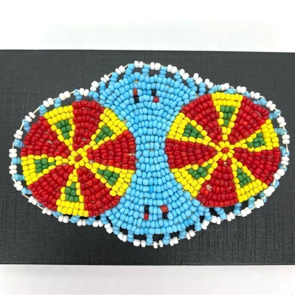 Vintage Native American Style Beaded Hair Barrette Blue - Image 2