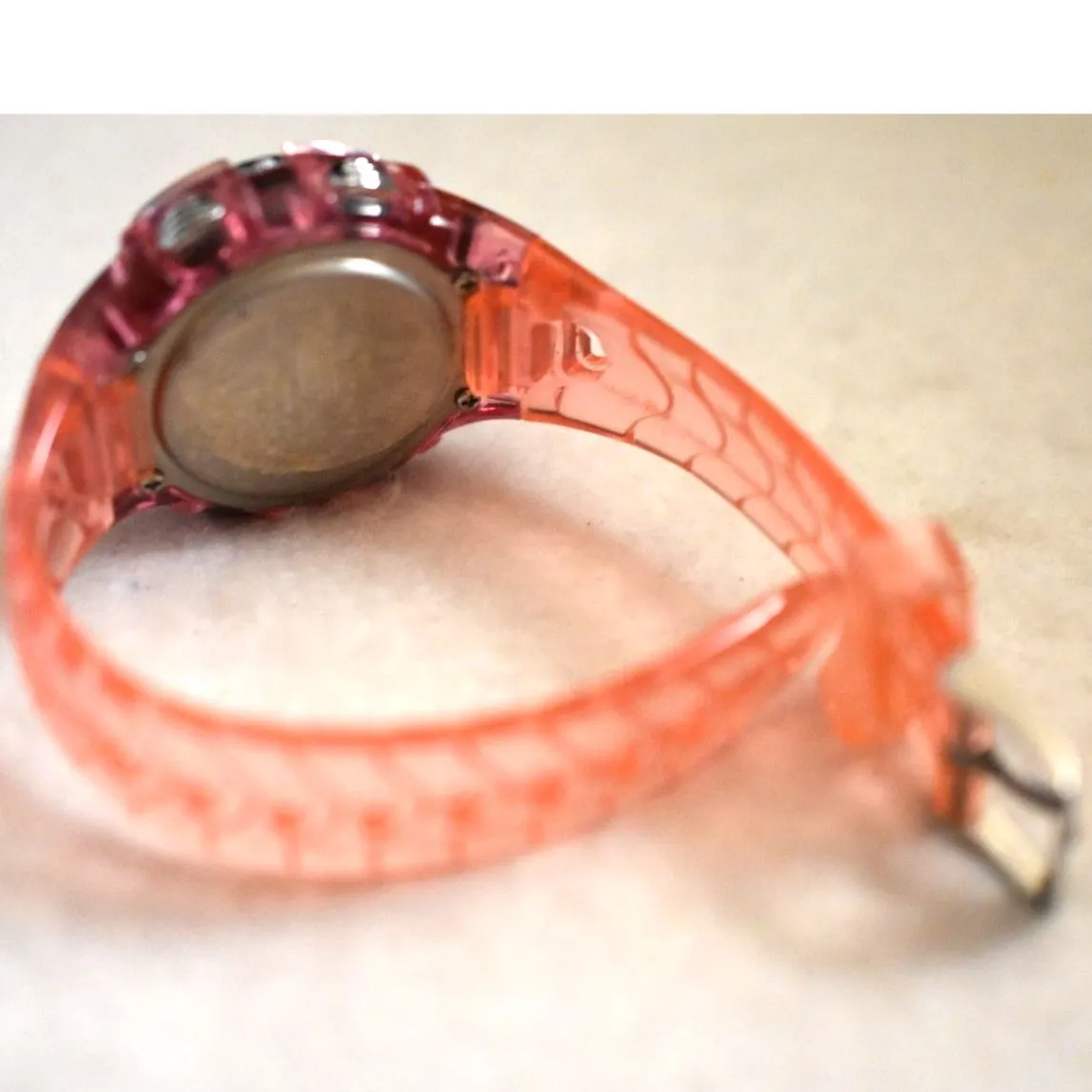 EL Sportswatch FMD Pink Jelly Band Dk Pink Accent Silver Tone Working Watch - Image 3