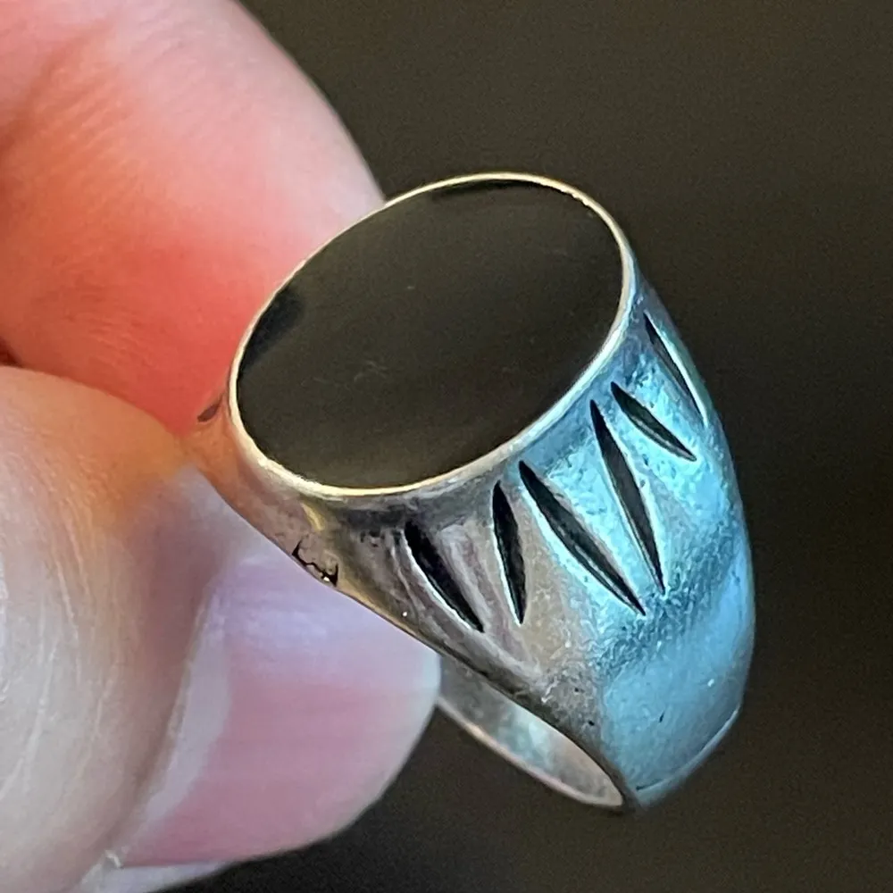 Oval black obsidian stone S925 silver ring size 10 - Image 6