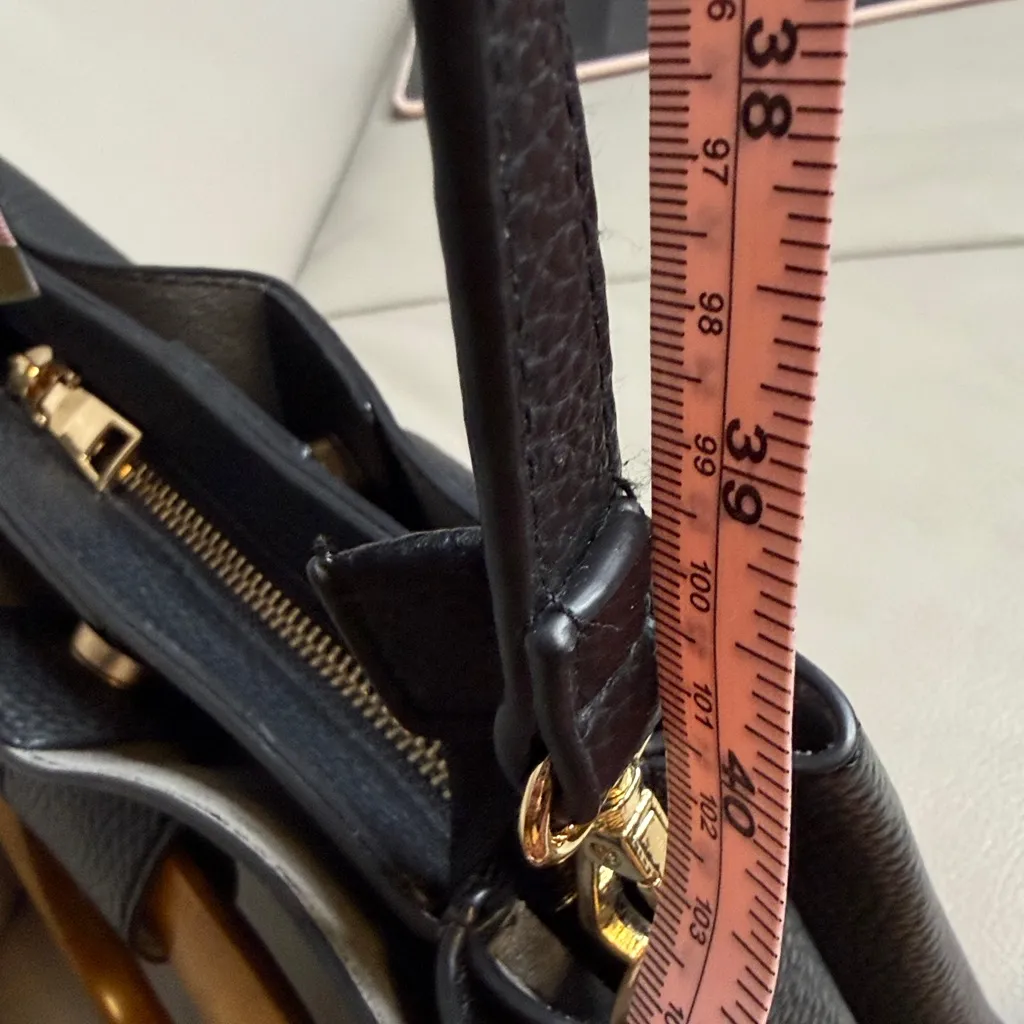 Black faux Leather crossbody Bag with gold and wood Accent - Image 14