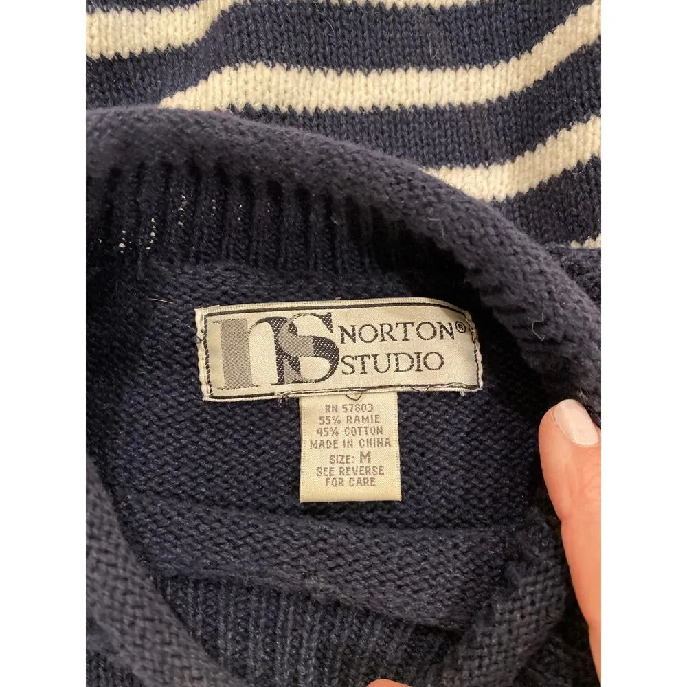 Norton Studio Sweater Women's M Star Stripe Knit Navy White Red Ramie Cotton Blue Size M - Image 6