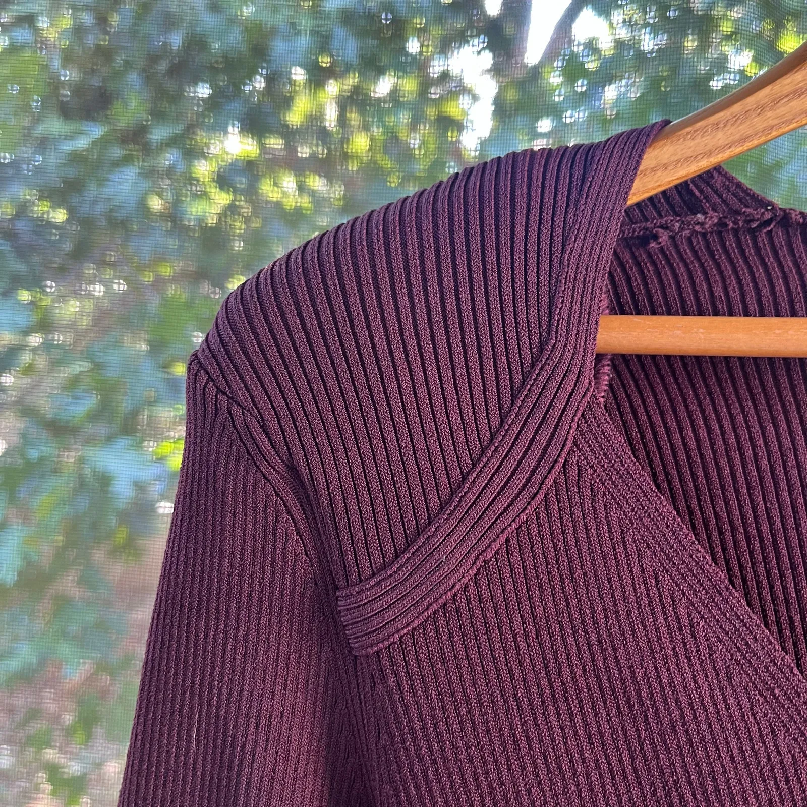 Sandro Women's Burgundy Ribbed Knit Long Sleeve Mini Dress Size XS - Image 5