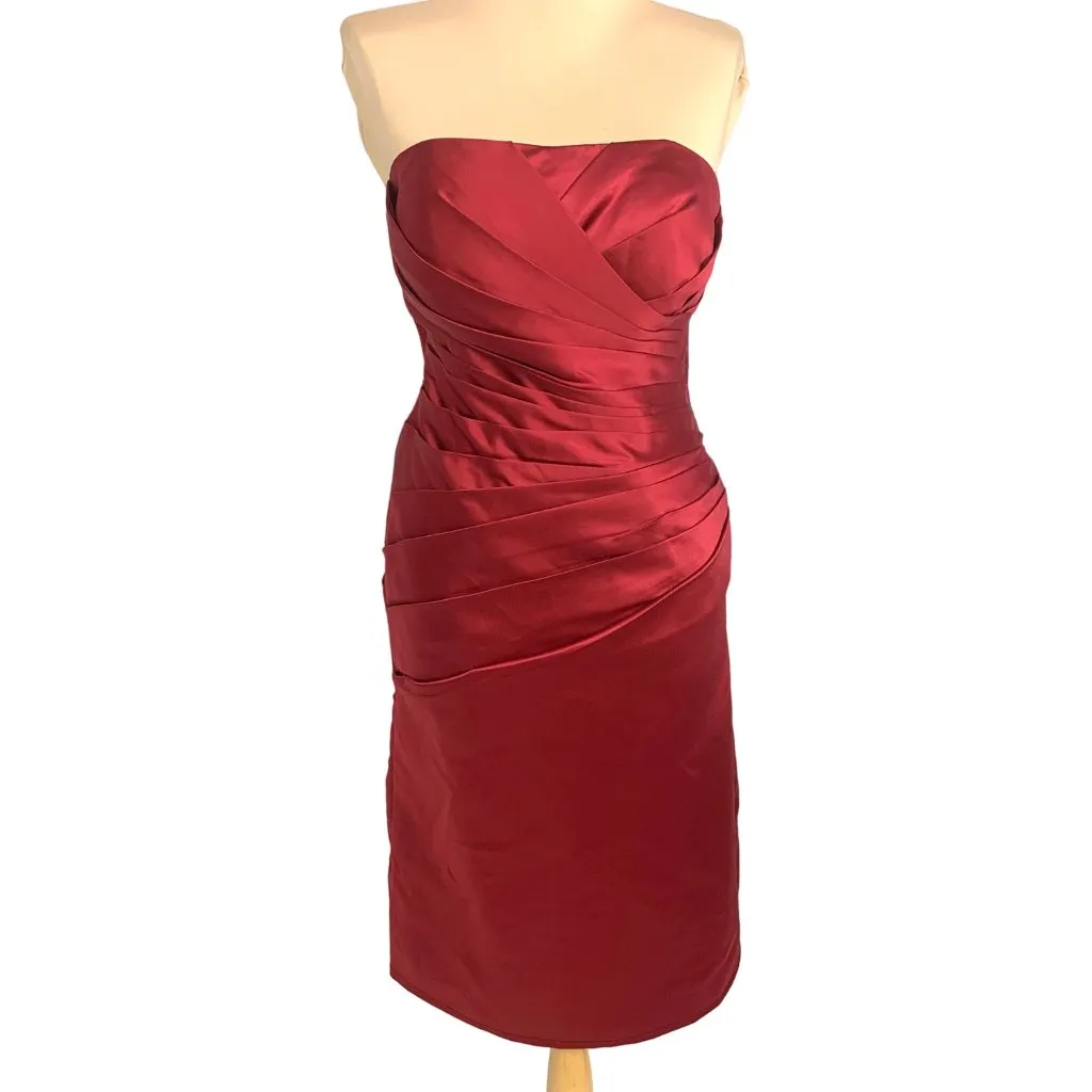 Glam Strapless Red Satin Pleated Cocktail Dress Corset Back M Hoco Bridesmaid Size M - Image 2