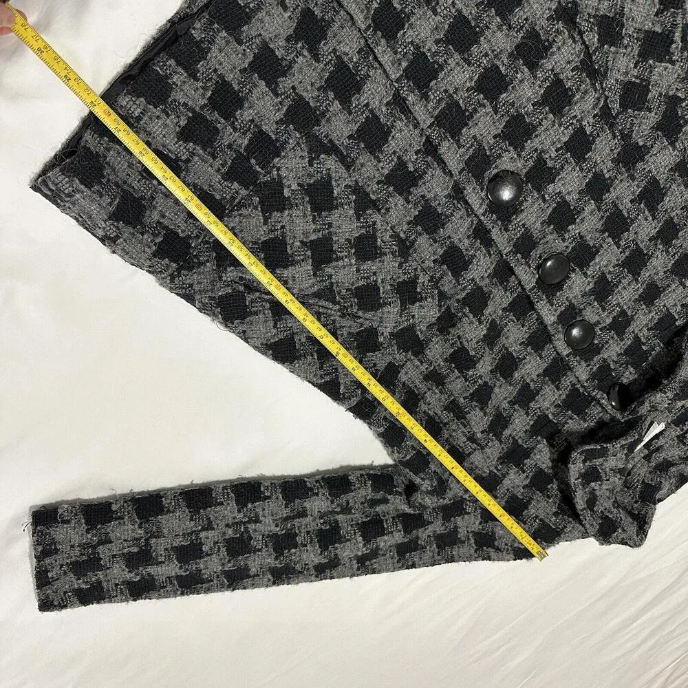 Charles Gray London Women's Belted Black/Gray Houndstooth Coat Sz L Large Jacket - Image 8