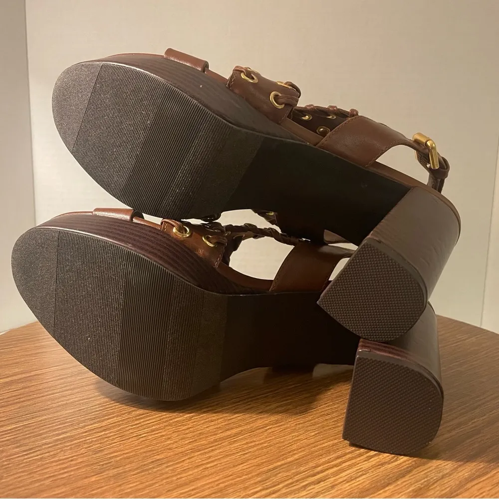 Scoop Grommet Slingback Block Whipstitch Platform CrissCross Strappy Sandal NWOT Brown Size 8 - Image 7