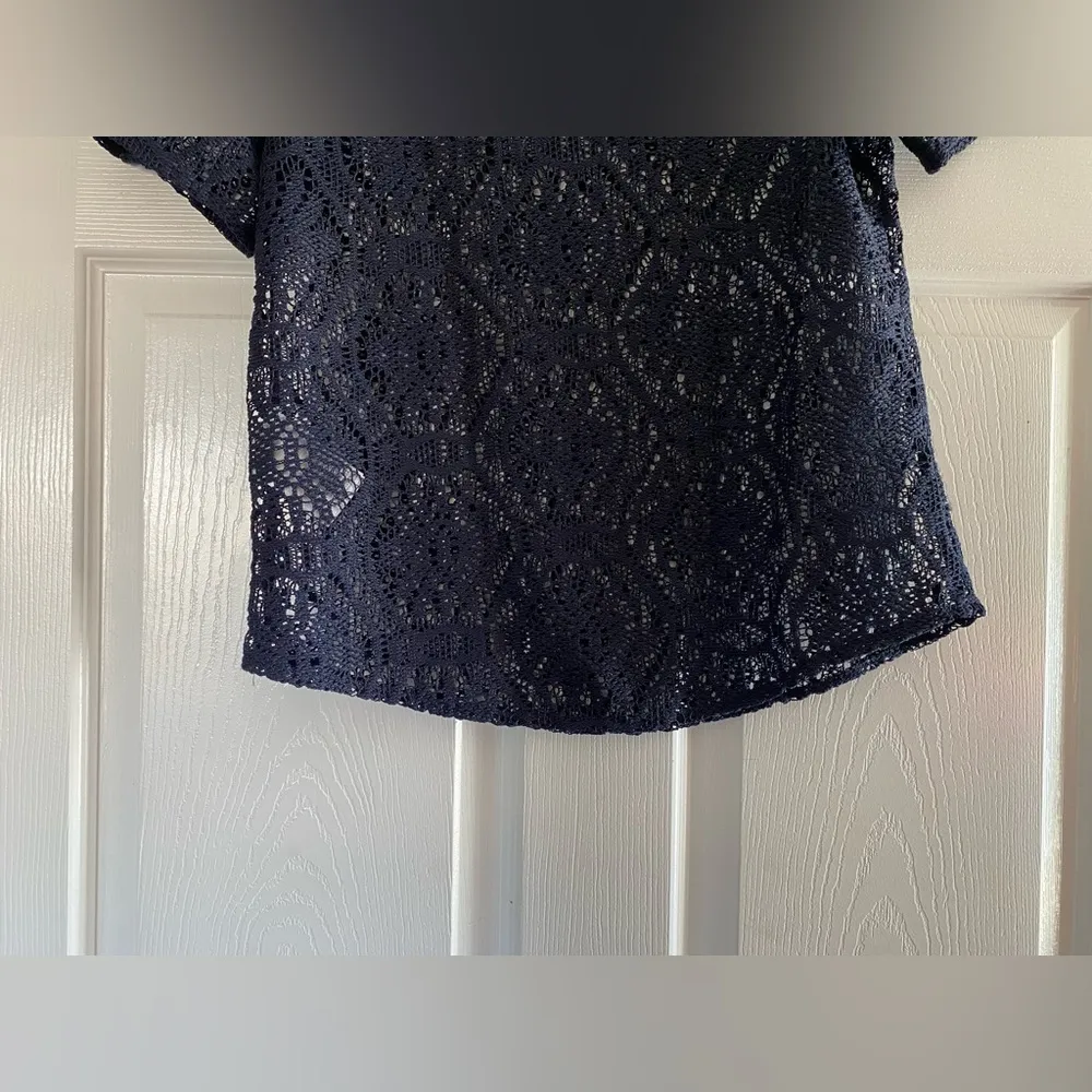 Banana Republic Petite Crochet Lace Blouse Short Sleeve Crewneck Blue Women's S - Image 6