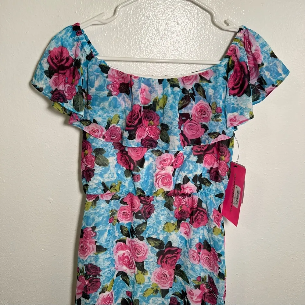 Betsey Johnson Off-The-Shoulder Floral Maxi Dress Malibu Blue - Image 5