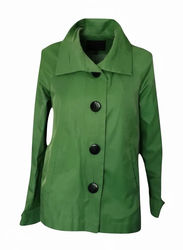 Gallery Petite Rain Trench Coat Size Small Petite Green Cotton Blend Button Up - Image 1