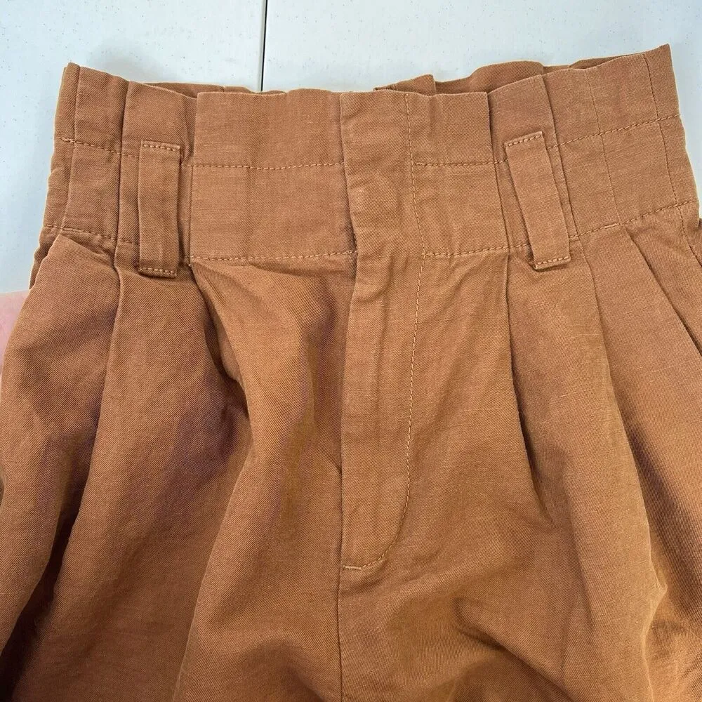 Zara Size XS Trouser Pants High Waist Darted Pleated Linen Blend Crop NO BELT - Image 5