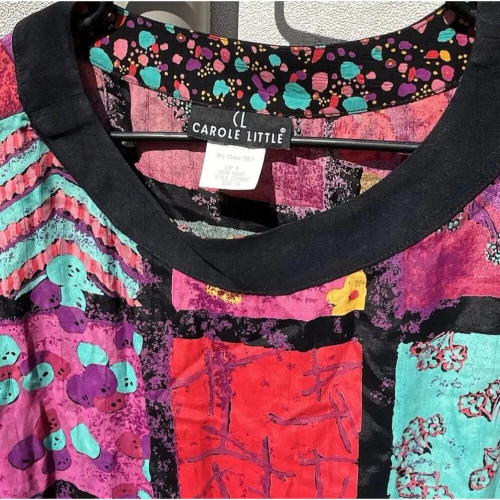 Vintage Carole Little Top Women’s Sz 10 Floral Intricate German Rayon Fabric USA Pink - Image 6