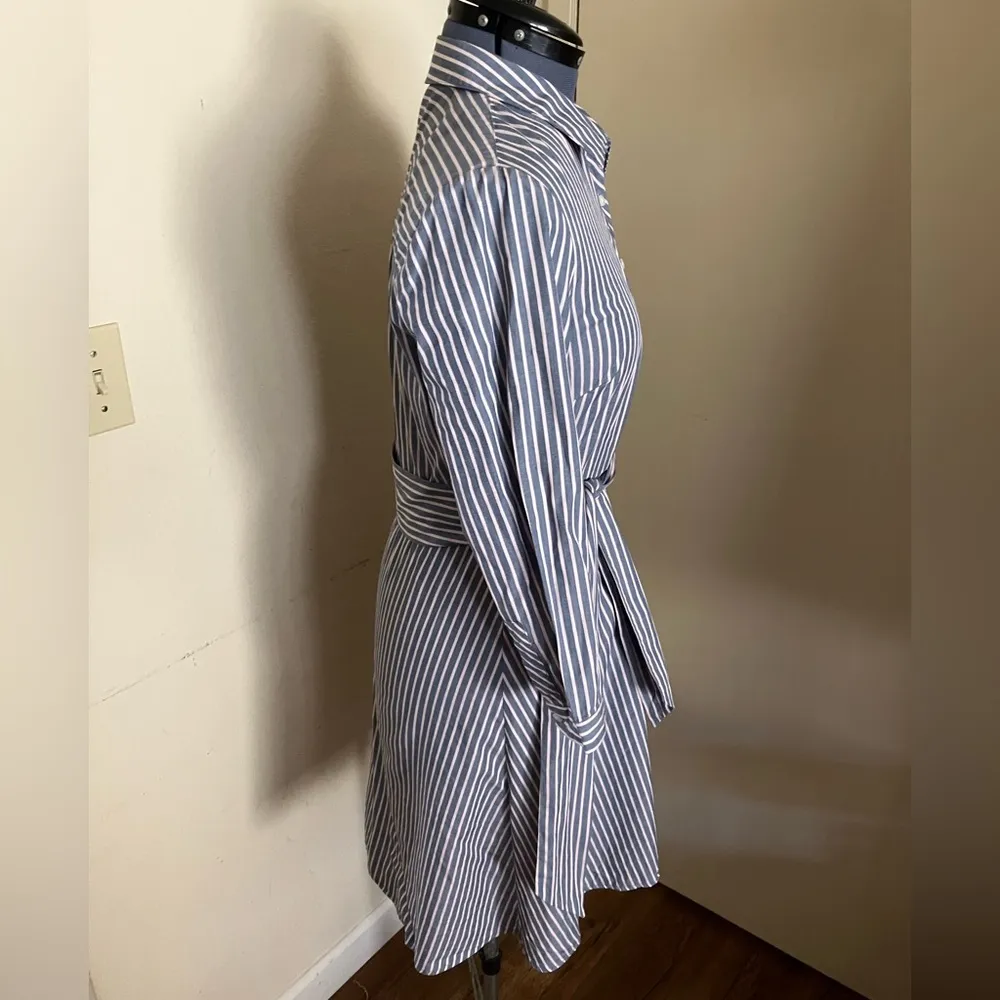 Tommy Hilfiger Women Blue Shirt Dress Pin Stripe 3/4 Sleeve Button Collar - Image 4