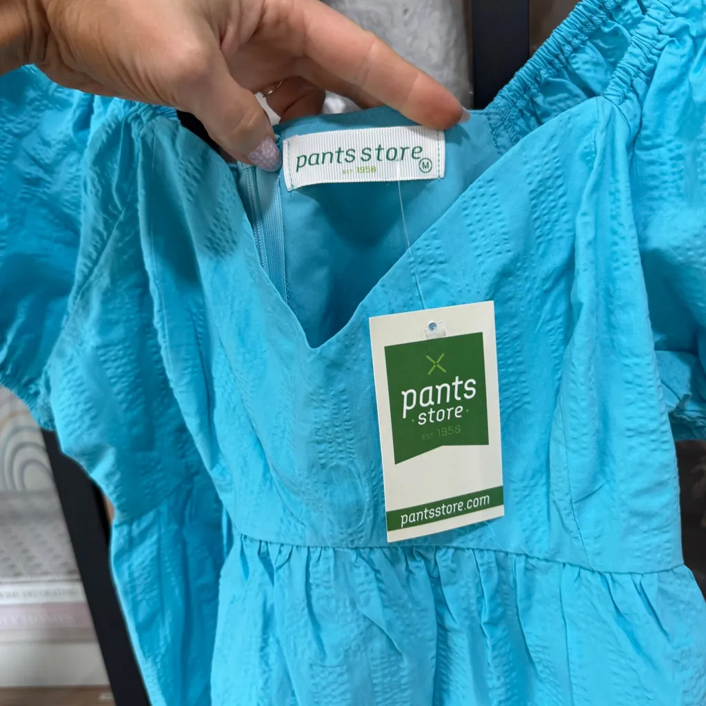 New Pants Store Babydoll blouse textured sky blue top square neck puff sleeves Size M - Image 4