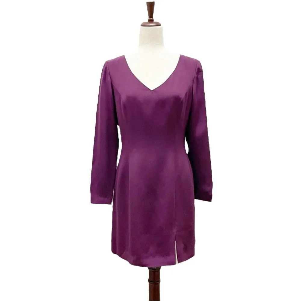 Vintage Hugo Buscati 100% Silk Long Sleeve Sheath Dress in Purple Women’s Size 8 - Image 5