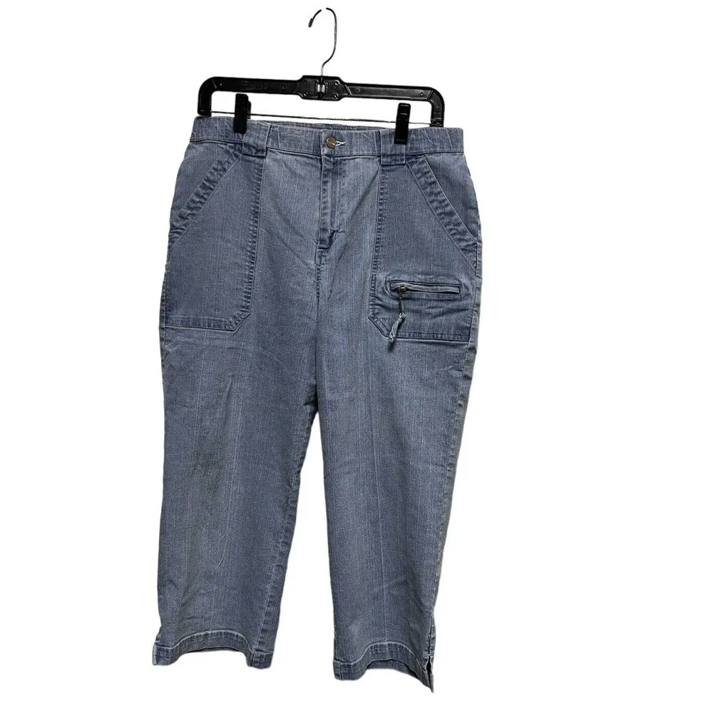 Pappagallo Pants Women's Size 12 31 Blue Floral Ankle Capri Blue Denim CEB - Image 2