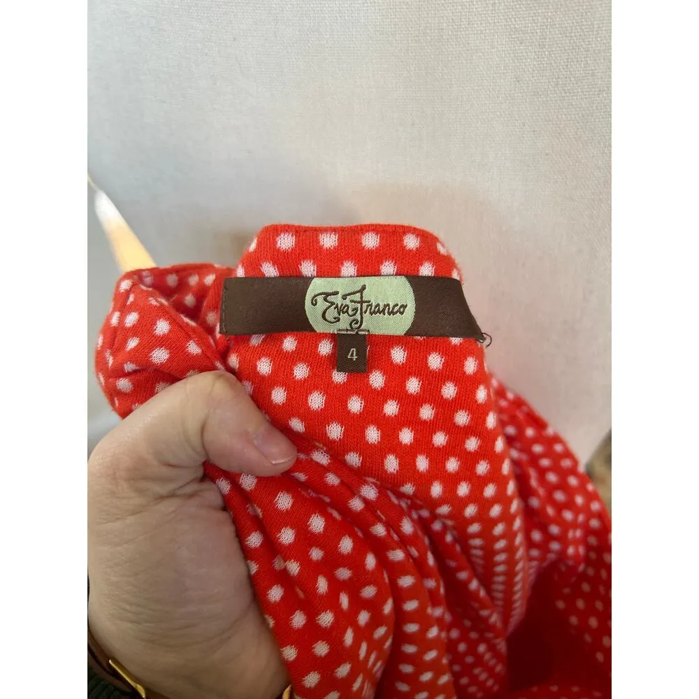 Eva Franco Coral Orange & White Polka Dot Belted Knit Dress Size 4 - Image 5