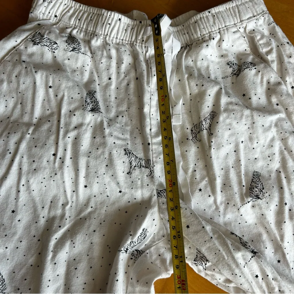 Banana Republic Wide Leg, Flannel, Tiger Lounge Pant, White, Black, Size XS - Image 10