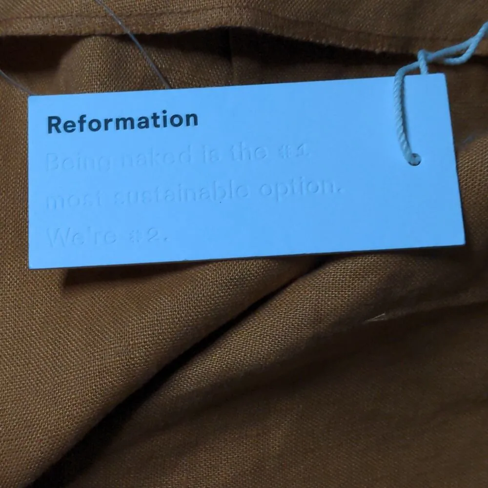 Reformation Justin Linen Pant in Barley Cropped High Rise Slim 10 New - Image 9