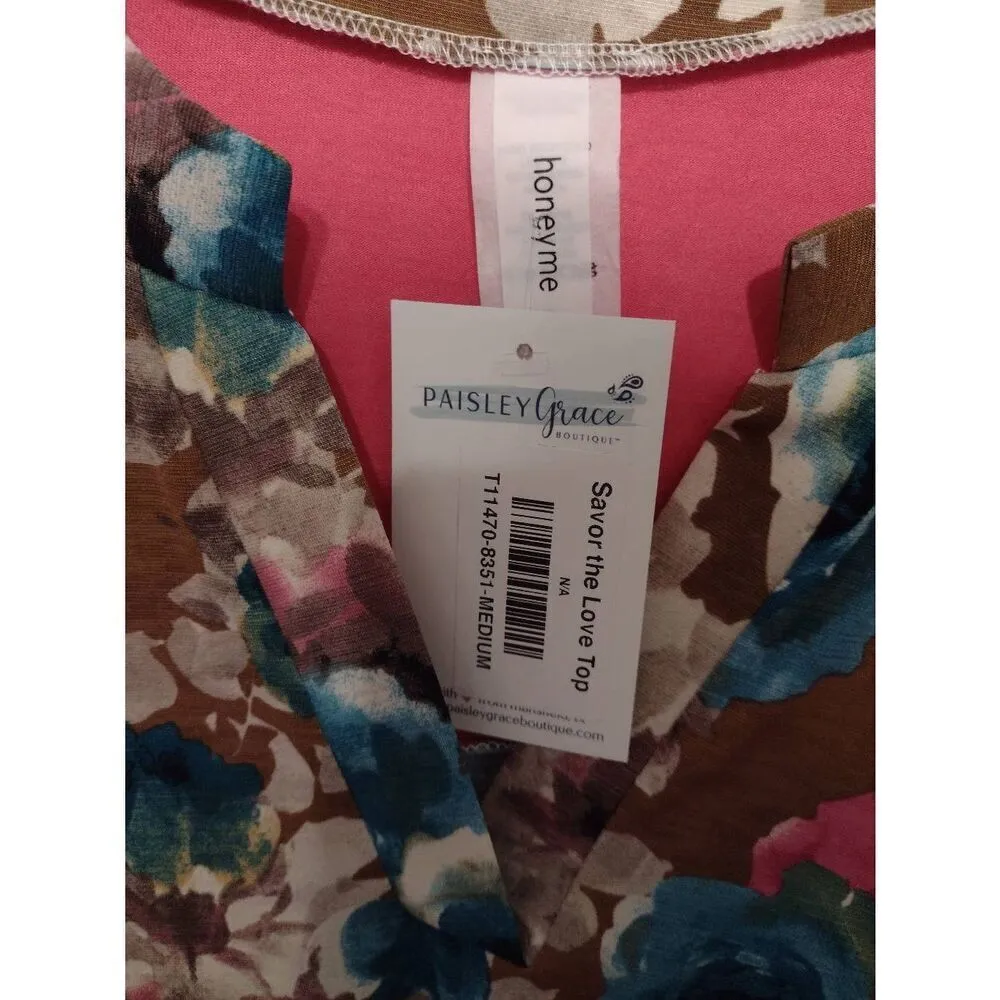 NWT Paisley Grace Boutique Honey Me Savor the Love Floral Top Size M - Image 3